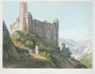 Thurnberg, kaiverrettu T. Sutherland, teoksesta "Maaluksellinen kiertue Reiniä pitkin Mentzistä Kölniin", julkaisija R. Ackermann, Lontoo, 1820
